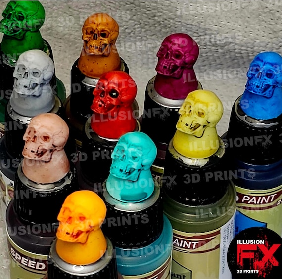 Skull Head Army Painter Speedpaint 1.0 & 2.0 Warpaints Fanatic 3D Printed  Dropper Bottle Swatch Super Mini Caps 17ml 18ml Lt Grey Caps 