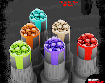 Pila de Calaveras - Frascos goteros impresos en 3D con muestras de color y medias tapas - Botellas de pintura AK Quick Gen Interactive Color Punch - Gris claro