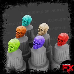 Army Painter - Skull Head - 3D Printed Dropper Bottle Micro CAPS to fit 17ml 18ml SpeedPaint 1.0 & 2.0 Warpaints Fanatic - Lt Grey Caps