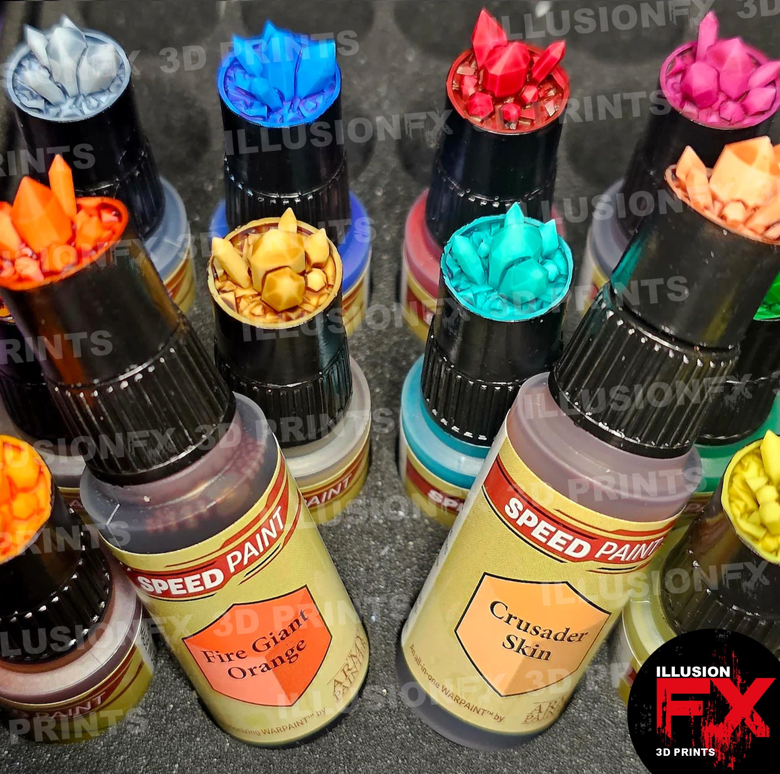 100x Army Painter Speedpaint 1.0 & 2.0 Warpaints Fanatic 3D Printed Dropper  Bottle Colour Swatch Half Mini Caps 17ml 18ml Lt Grey Caps 