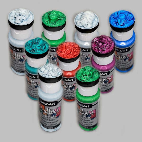 DecoArt Crafter's Acrylic - 3D Printed Bottle Colour Swatch Paint Caps to fit 2 fl oz / 59ml sized bottles - Light Grey Resin Caps