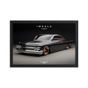 Vintage Style Framed Print: 1961 Black Custom Chevrolet Impala