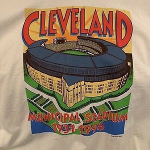 CLEVELAND OHIO Municipal Stadium Commemorative T-SHIRT 1931-1996 Indians Browns