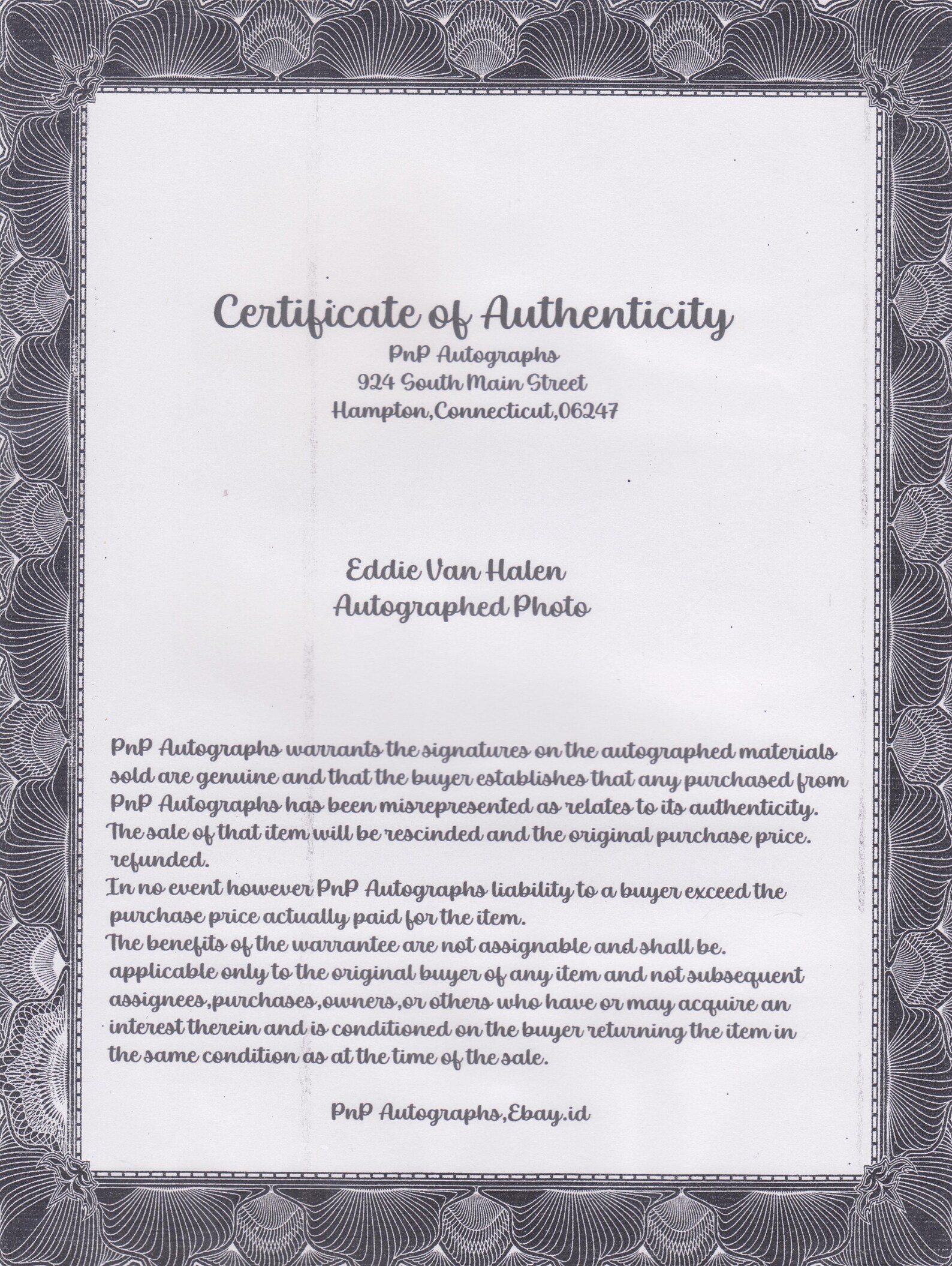 EDDIE VAN HALEN signed autographed photo solo Jam COA Hologram main image 1