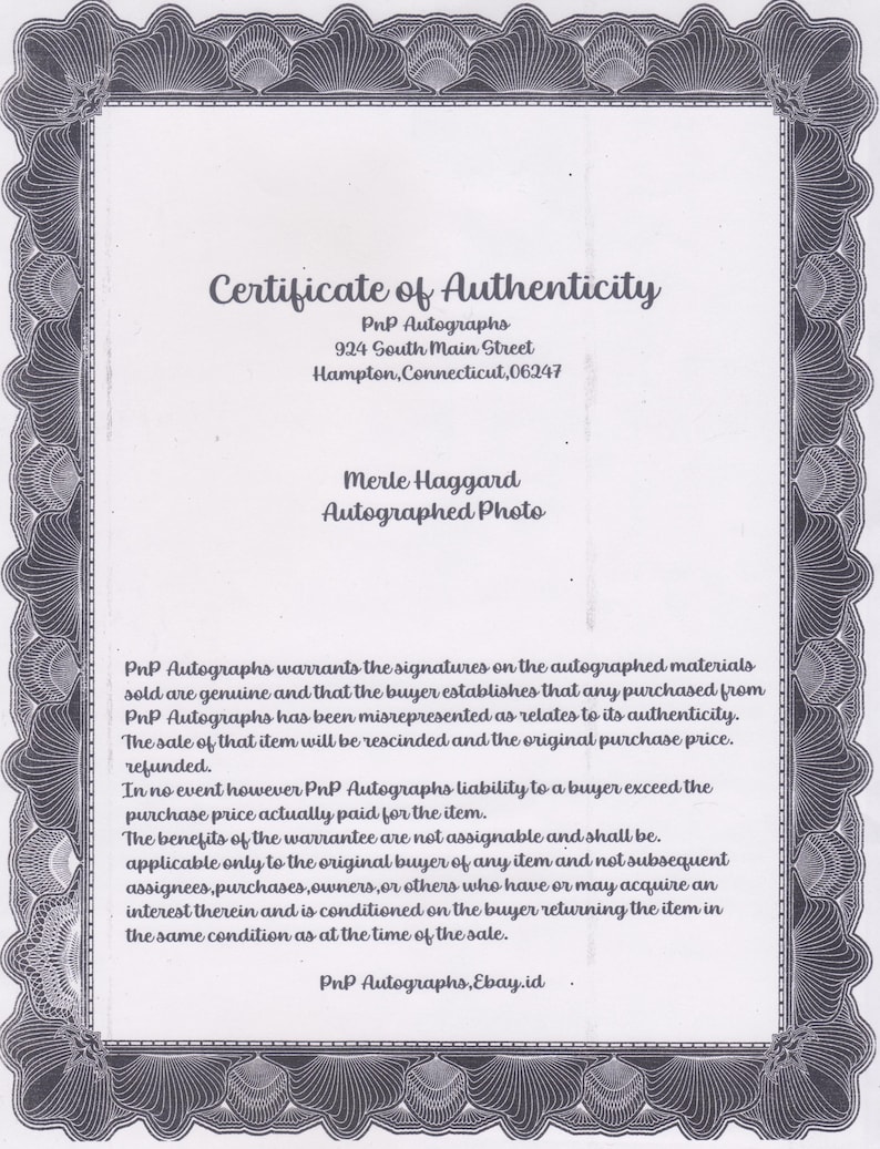 Autograph Address Website Country Legend Signed MERLE HAGGARD Photo Autographed With COA - Etsy