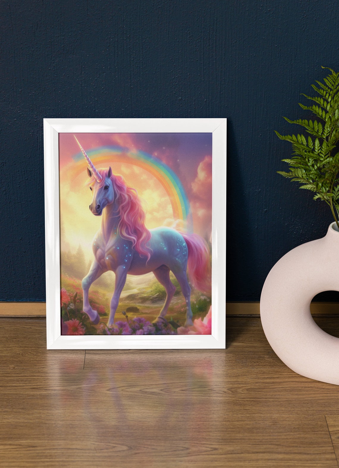 Graceful Unicorn in an Enchanted Realm, Unicorn Digital Art Print