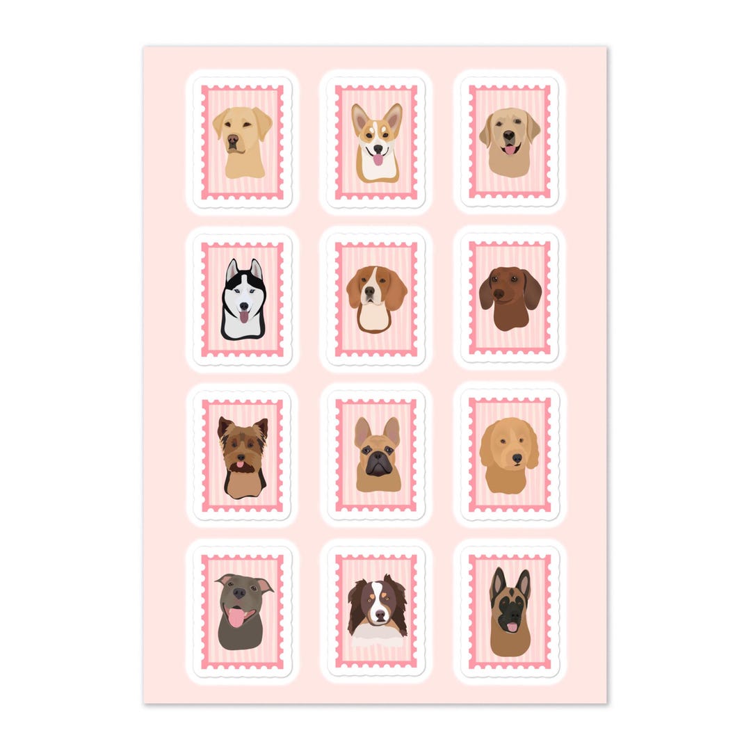 Cute Dog Stickers Postage Stamp Style Sticker Sheet Dog Lover Valentine ...