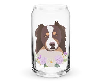 Taza de pastor australiano personalizada, regalo de vidrio para mamá perruna, diseño floral dibujado a mano para amantes de los perros, regalo para mamá perruna, taza australiana con nombre de perro