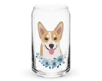 Custom Corgi Glass with Blue Florals Cute Personalized Dog Lover Drinkware for Corgi Mom Gift for Mother's Day Thoughtful Dog Mom Gift