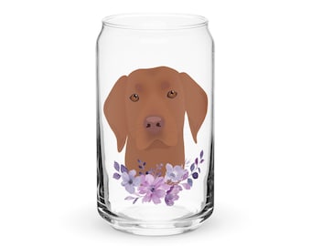 Vizsla Dog Mom Glass Tumbler with Purple Floral Design Gift for Valentine's Day Custom Vizsla Mom Gift for Mother's Day Cute Dog Cup