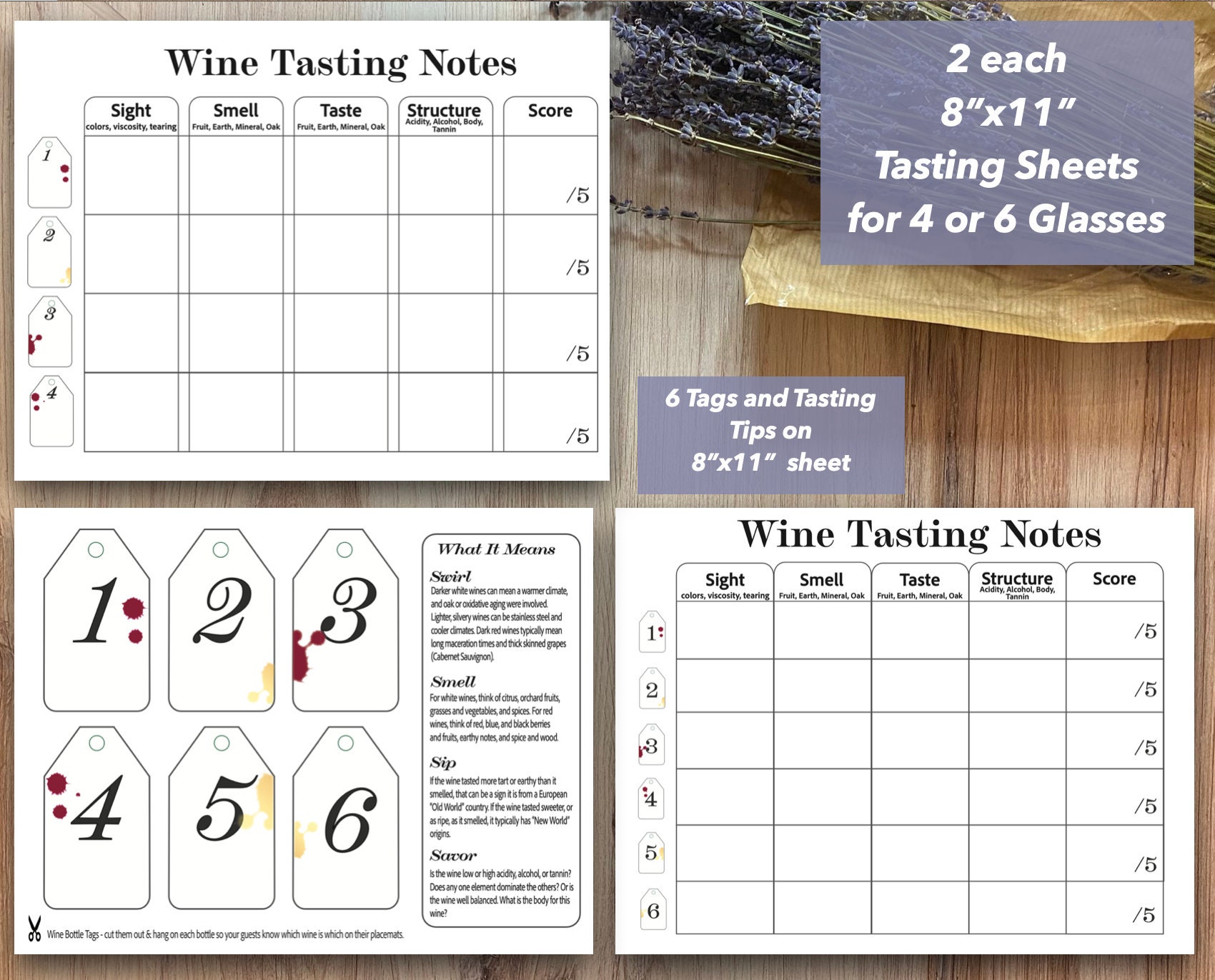 Printable Wine Tasting Kit 4 or 6 Wines - Etsy