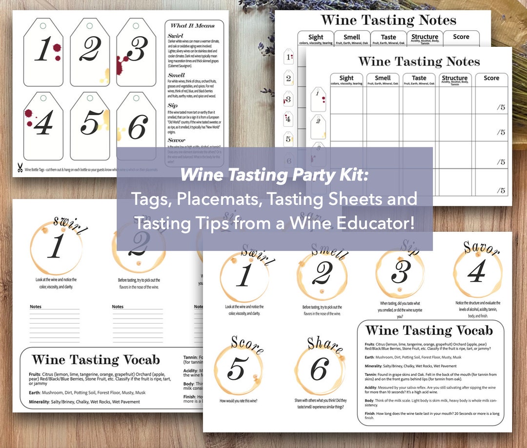 Printable Wine Tasting Kit 4 or 6 Wines - Etsy