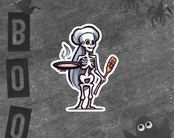 Lady skeleton chef Bubble-free stickers