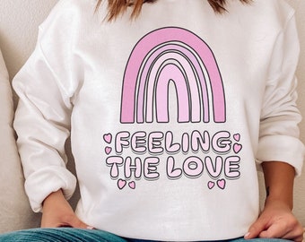 Feeling the Love Mommy and Me Matching Shirts for Valentines Day, Boho Rainbow, Cute Sweatshirt Valentine's Day, Mother Daughter Shirts