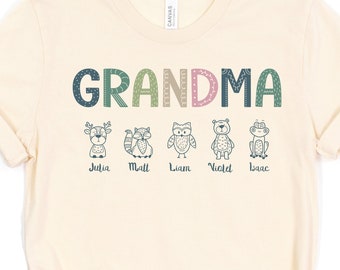 Personalized Grandma T-Shirt with Grandkids as Forest Animals, Custom Grandma Shirt, Grandkids Name Shirt, Gift for Nana, Mother's Day Gift