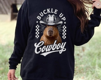 Capybara Cowboy Sweatshirt Lustiges Tier Meme Western Pullover Rodeo Wilder Westen Rundhalsausschnitt Howdy Retro Karierter Pullover