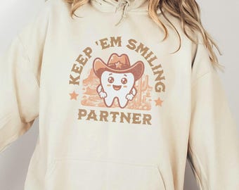 Dental Gift Dental Hygienist Hoodie RDH Retro Dental Assistant Wild West Tooth Sweatshirt Vintage Cute Dentist Dental School Graduation