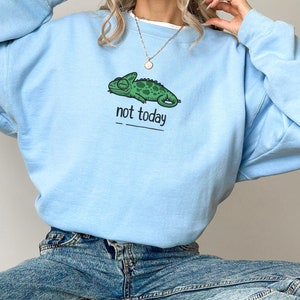 Not Today Chameleon Sweatshirt Funny Grumpy Lizard Lover Pet Chameleon Owner Gift Idea Crewneck Cute Meme Camouflage Joke Cartoon Chameleon