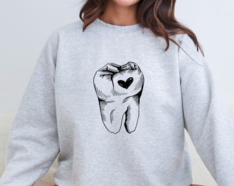 Tooth Sketch Dentist Love Sweatshirt for Dental Hygienist Gift for Dental Student Crewneck Dental Assistant Teeth Dental School Gift Dentist