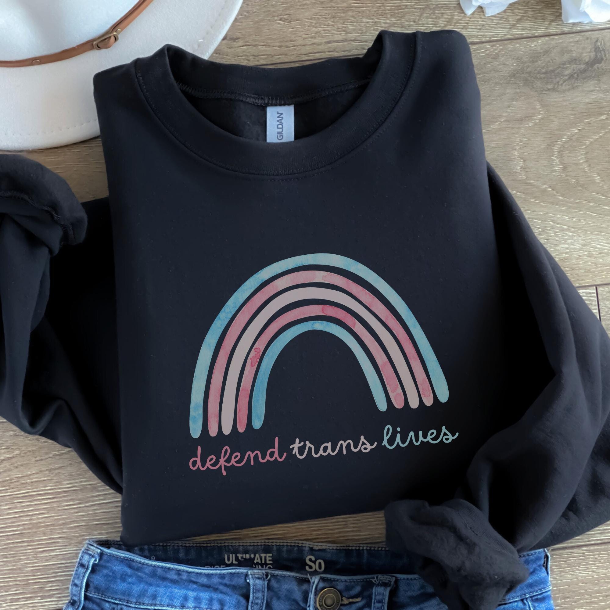 Defend Trans Lives Pride Sweatshirt LGBTQ Shirt Pride Ally Gift Trans Rights Transgender Kids LGBT Rainbow Crewneck Protect Queer Equality