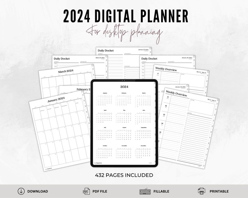 2024 PDF Digital Planner Printable Fillable Minimalist Style Etsy