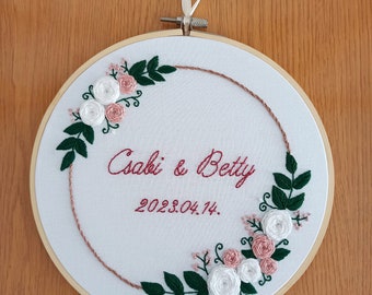 Handmade Embroidery Wedding Hoop, Finished embroidery hoop, Wedding Embroidery