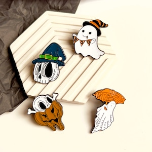 Broche de esmalte de Halloween/broche de calabaza de calavera fantasma/juego de pines para mochilas Jeans/barra trasera de cobre/broche de esmalte de terror Thriller