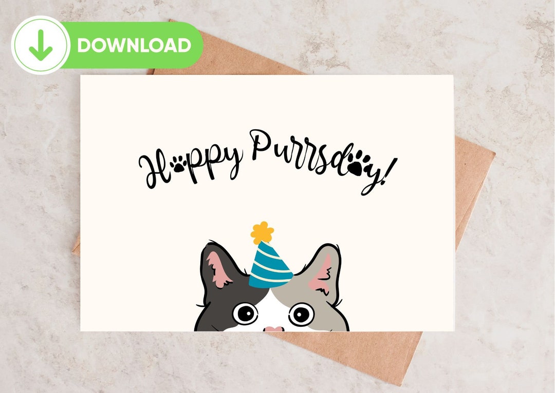 Cute Cat Birthday Card for Cat Lovers, Funny Birthday Print - Etsy