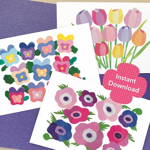 Spring Collage Flowers Printable Wall Art Set Instant Download