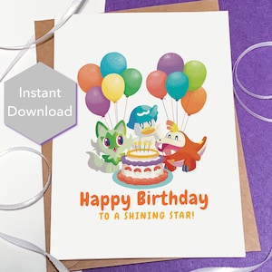 Printable Paldea Pals Kids Birthday Card Instant Download