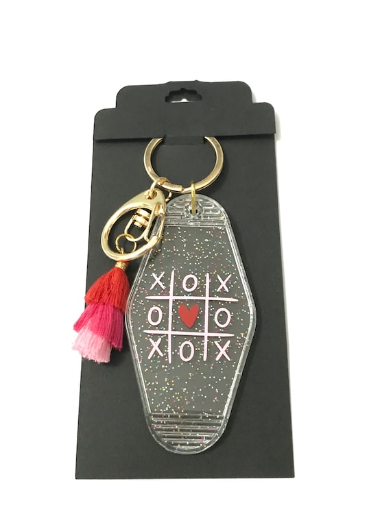 Porte-clés Motel, porte-clés tic tac toe, porte-clés morpion, porte-clés  cœur Xs et Os, porte-clés rétro, bijou de sac, porte-clés pompon -   France