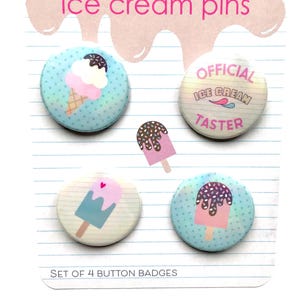 Ice Cream Pins: Set of 4 Iridescent Pastel Button Badges