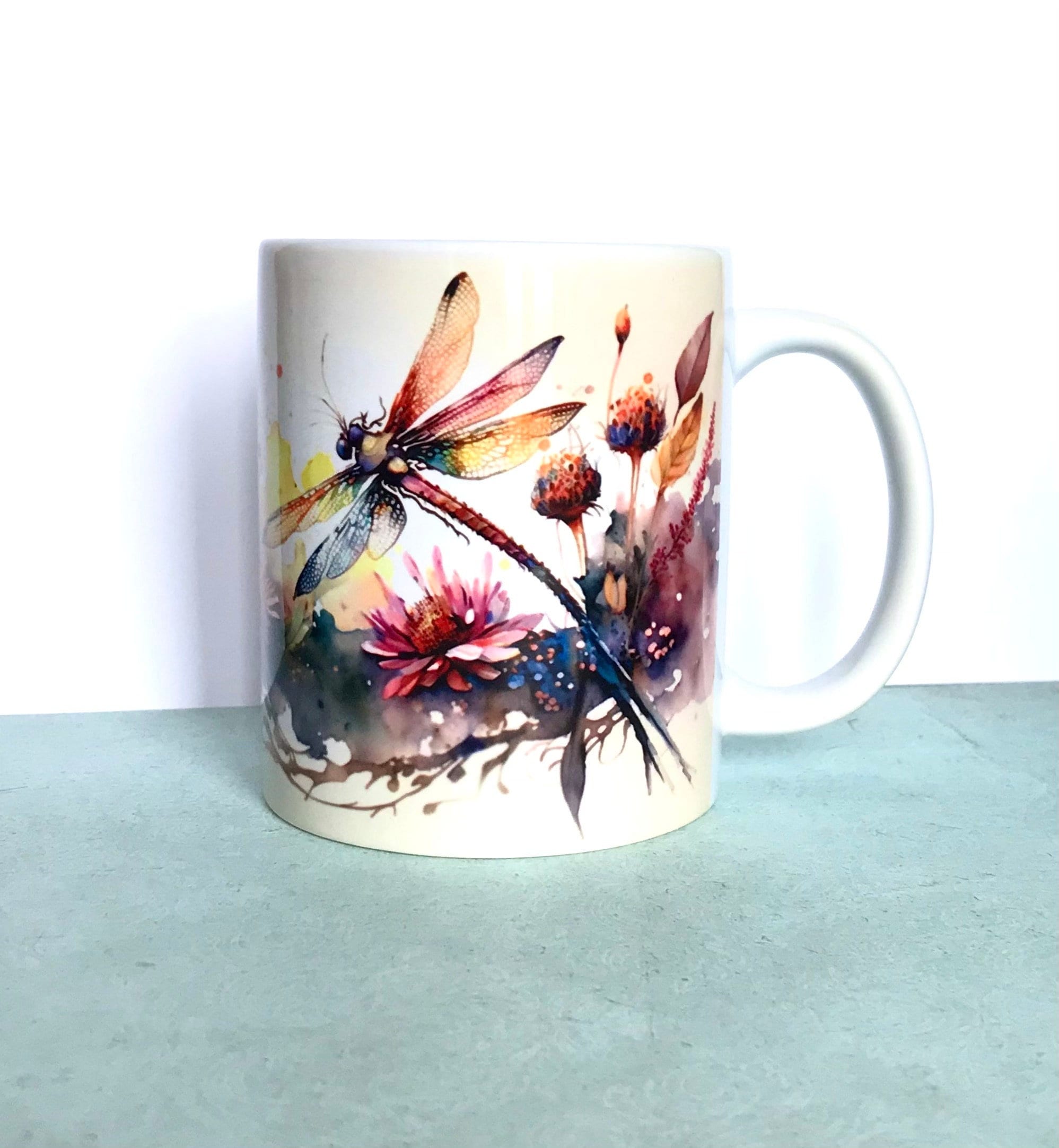 Iced Coffee Glass Mug, Dragonfly Coffee Mug Cup