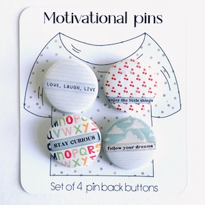Motivierende Pinback Buttons: Set mit 4 Positiven Zitat Pins