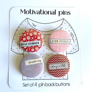 Motivierende Pinback Buttons: Set mit 4 Positiven Zitat Pins