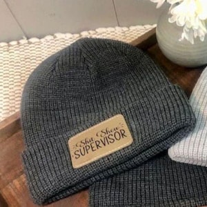 Snarky Chunky Knit Beanie: "Shit Show Supervisor" Vegan Leather Patch