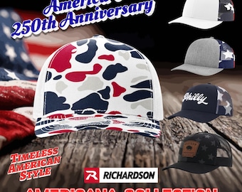Patriotic Richardson 112PFP & 112PM Leatherette Patch Hat | USA Flag Veteran Patch