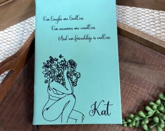 Personalized Leatherette Journal, Custom Laser Engraved Notebook, Laughs are Limitless Design, Memoir Keepsake