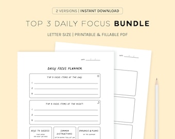 Top 3 Daily Focus | Printable Focus Planner Bundle by Pass Notes