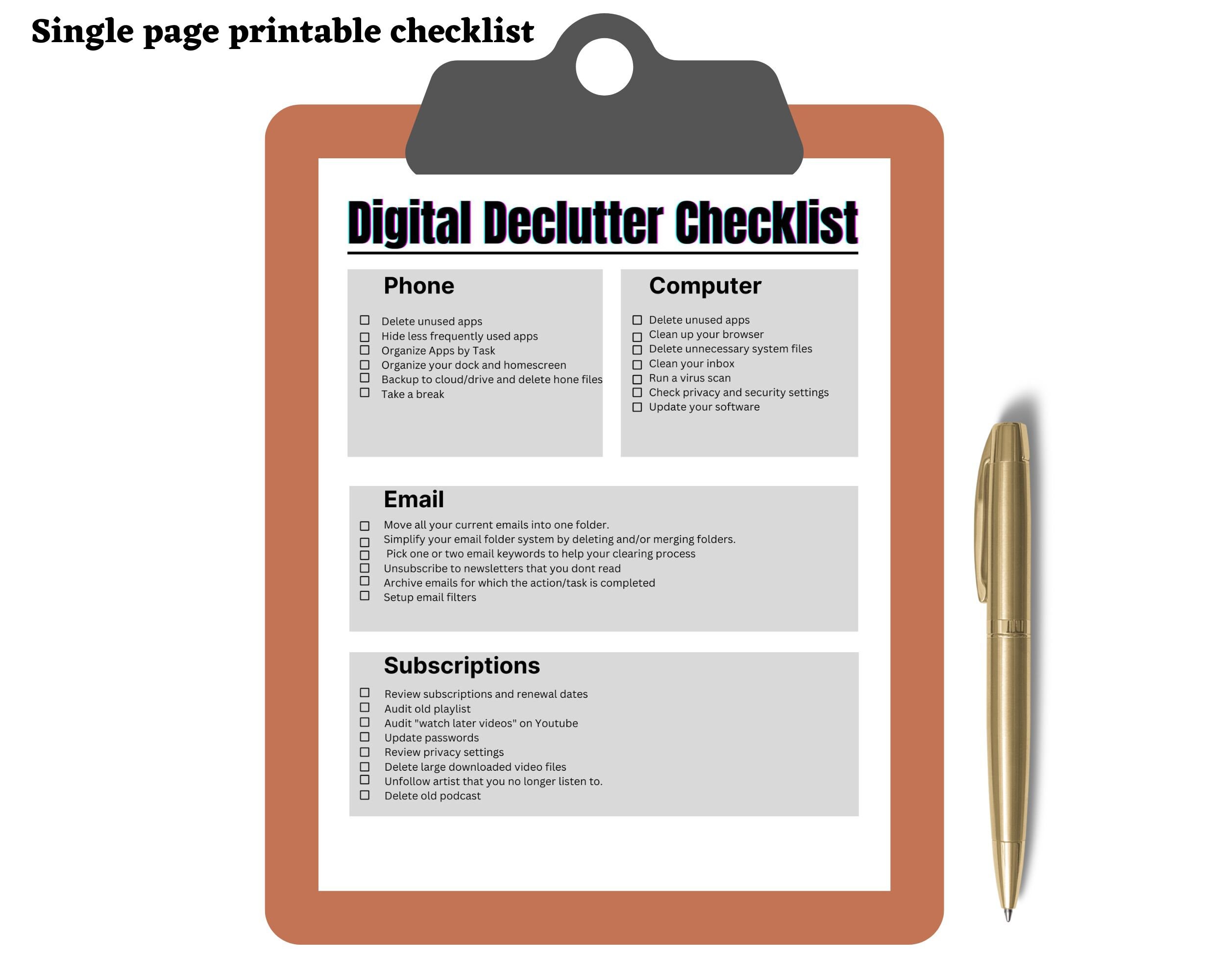 Digital Declutter Checklist.pdf Digital Declutter Checklist, Declutter Checklist, Declutter Challenge ...
