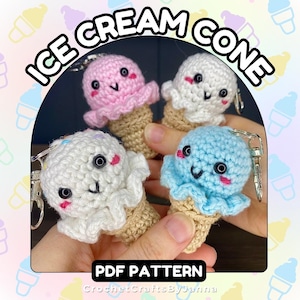 Crochet Ice Cream Cone Keychain Pattern | Amigurumi Plushie (PDF Pattern)