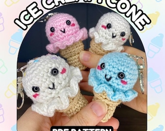 Modèle de porte-clés cornet de crème glacée au crochet | Peluche Amigurumi (Patron PDF)
