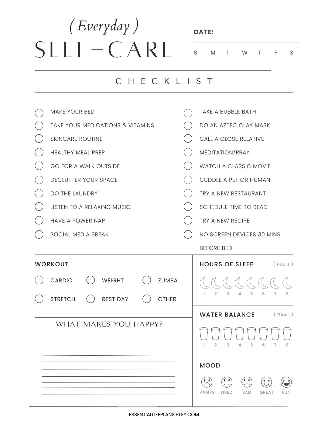 Daily Selfcare Routine, Wellness Planner, Selfcare Printable, Daily