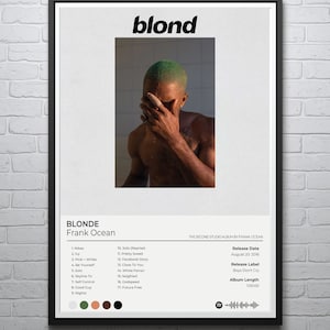 Póster de portada de álbum personalizado de Frank Ocean - Blonde / Descarga digital - Arte imprimible instantáneo con código de Spotify
