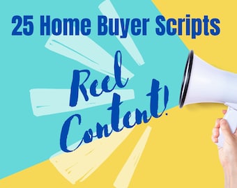 Reel de marketing inmobiliario/TikTok/YouTube y publicación de blog: ¡25 guiones para compradores de vivienda por primera vez que harán que escribir su contenido sea muy fácil!