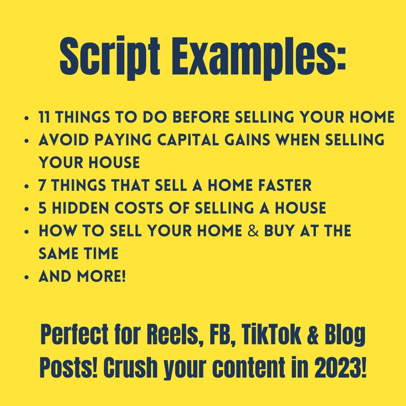 Real Estate Marketing Reels/tiktok/youtube Scripts for Home Sellers - Etsy