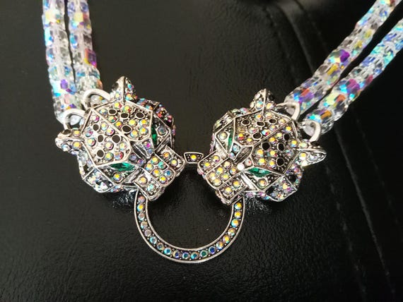 Double 2 Headed Panther Leopard Statement Necklac… - image 5