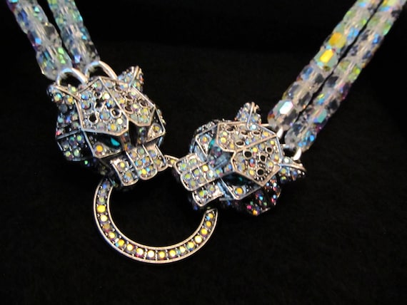 Double 2 Headed Panther Leopard Statement Necklac… - image 2