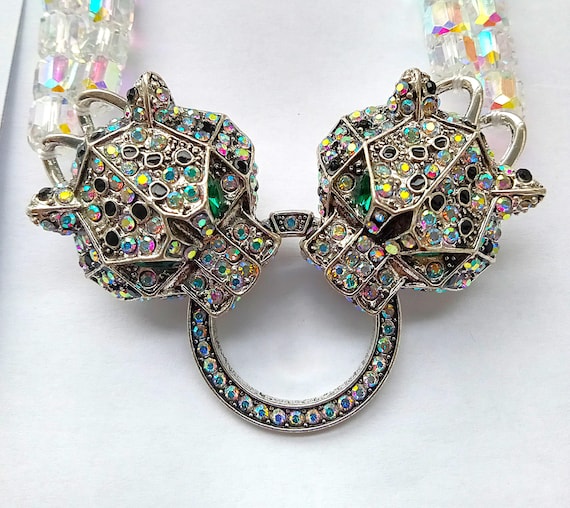 Double 2 Headed Panther Leopard Statement Necklac… - image 4