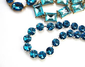 Anna Wintour Style Layering Necklace, Sapphire - Blue Rivoli Crystal Riviere Tennis Necklace